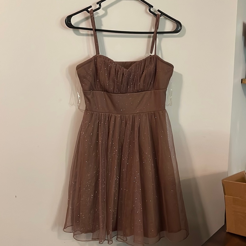 Speechless Juniors Sparkle formal dress new brown